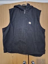 Image of Carhartt Men's Washed Duck Fleece-Lined Hooded Vest in black XL Losse Fit New