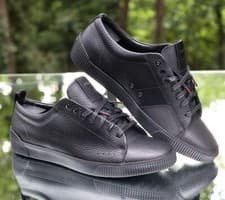 Image of Hugo Boss Zero Tenn Gra Black Leather Trainers 50471315 Men’s Size 12 EU 45