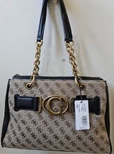 Image of Guess Aviana 4G Logo Shopper Tote Womens Handbag In Lattee/Black. BNWT. 💯