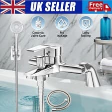 Image of Bathroom Bath Shower Mixer Tap with Handset Chrome Modern Curved Single Lever