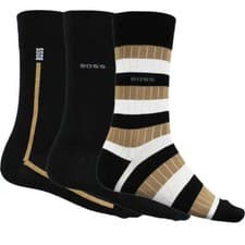 Image of Boss 3 Pack Fine Rib Crew Socks - Black / Beige