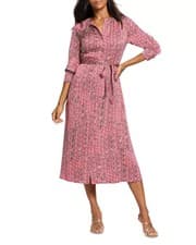 Image of NIC+ZOE Womens Herringbone Print Shirt Dress in Red Multi Size XS