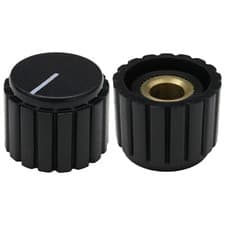 Image of 6.4mm Round Hole Ridged Cylindrical Control Knob with White Position Indicator