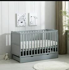 Image of Wooden Baby Cot Bed & Drawer & Aloe Vera Mattress (Orlando with Drawer)