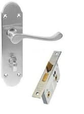 Image of Epsom Style Bathroom Door Handle 170mm X 40mm Satin Brushed Chrome with Bathr...