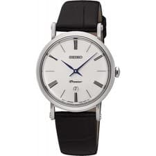 Image of Ladies Seiko Premier Stainless Steel Case Leather Strap Quartz Watch SXB431P1