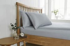 Image of 400 Thread Count Fitted Sheet 100% Cotton Sateen Grey Pillowcases also Available