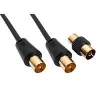 Image of TV Coaxial Cable Male to Male with Female to Female Coupler 1 Metre (Black)