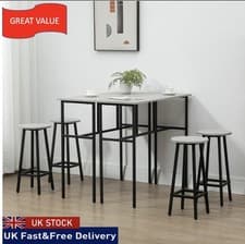 Image of Bar Table Set 2 Breakfast Tables 4 Stools Grey 6-Piece