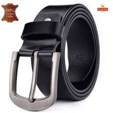 Image of Mens Genuine Leather Belt Belts Real New Buckle For Trouser Jeans Black Brown UK