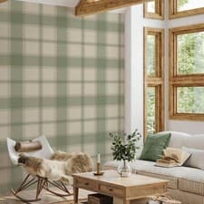 Image of Carmella Tartan Check Wallpaper 7159 Green Textured Hessian Vinyl Belgravia