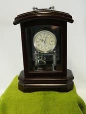 Image of Wallace Silversmiths Quartz Mahogany Wood Table Mantle Clock With Pendulum - EXC