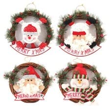 Image of Christmas Rattan Wreath with Plush Character Centre - Choose Design