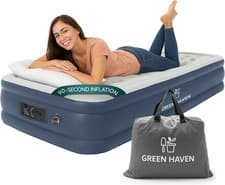 Image of Raised Single Air Bed with Built-In Electric Pump – Self-Inflating Blow-Up Mattr