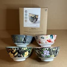 Image of KitchenCraft Set of 4 Ceramic Bowls Floral Design - 15 cm