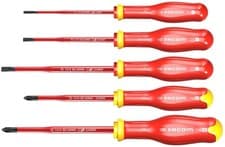 Image of Facom ATP.J5TVE Protwist 5 Piece VDE Slim Blade Screwdriver Set Slotted Phillips