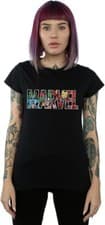 Image of Marvel Comics Women's Logo Character Infill T-Shirt Black Size Medium