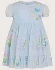 Image of Monsoon Baby EMMA Embroidered Tulle Dress - BLUE Size 12-18 Months