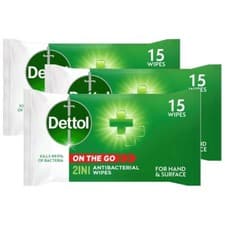 Image of Dettol 2 in 1 Wipes For Hands & Surfaces 15 Wipes x 3