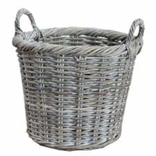 Image of White Wash Rattan Round Wicker Storage Floor Log Basket Woven Handles Home Decor