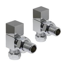 Image of Modern Square Angled Radiator Valves Heated Towel Rail Radiator Pair Chrome 15mm