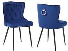 Image of 4 Velvet Dining Chairs with Knocker/Ring Velvet Seat Blue Or Grey Velvet