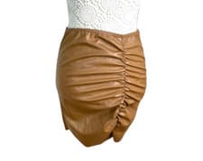 Image of Missguided Tan Faux Leather Mini Skirt Ruched Women’s UK Size 12