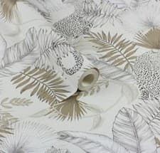Image of Tropical Leopard Wallpaper Modern Tropical Palm Jungle Neutral White Black Gold