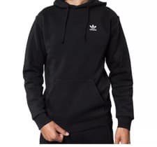 Image of Adidas Originals Essential Hoody Men’s Black Fleece Pullover Hoodie size M NEW!