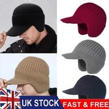 Image of Cozy Head Beanie Winter Hat with Brim and Ear Flaps, Warm Beanie Knitted Hat