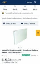 Image of Stelrad Softline Compact K1 Single Panel Radiator600mm X 1100mm 80601111