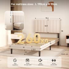 Image of Upholstered Bed Frame with Headboard Modern Bedroom Furniture Single/Double/King