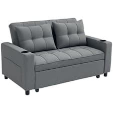 Image of HOMCOM 2 Seater Pull Out Sofa Bed with Pockets for Living Room Dark Grey