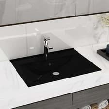 Image of Luxury Basin with Faucet Hole Matt Black 60x46 cm Ceramic