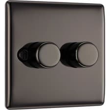 Image of BG Black Nickel Push Dimmer Switch 2 Gang 2 Way 400W Halogen Incandescent