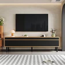 Image of Modern TV Unit with 4 Doors Large Storage with Black and Wood 170 x 38 x 47 cm