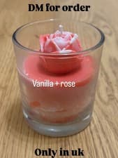 Image of Vanilla & Rose Scented Candle | Handmade Flower Candle in Glass Jar | Gift UK