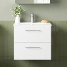 Image of Nuie Arno Wall Hung 2-Drawer Vanity Unit with Basin-2 600mm Wide - Gloss White