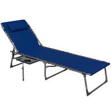 Image of Outsunny Folding Sun Lounger with 5-Level Back, Cup Holder, Dark Blue