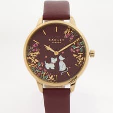 Image of Brand New Boxed RADLEY floral Burgundy Leather Strap Women's ladies Watch 