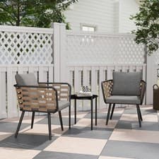 Image of 3 Pieces Rattan Bistro Set, Wicker Garden Furniture Set with Cushions, Black