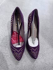 Image of Ravel Edson Purple High Heel Court Shoe Suede With Gold Studs Details Uk 5 Size