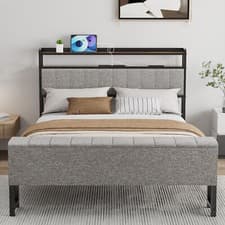 Image of LUXURY GREY FABRIC BED FRAME SET UPHOLSTERED WITH HEADBOARD 4FT6 DOUBLE Jawiwpiv