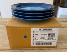 Image of Le Creuset Stoneware Vancouver 8.5 in Salad Plates Set of 4 Azure Blue NEW