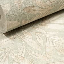Image of Sage Willow Trail Wallpaper Gold Metallic Leaf Shimmer Textured Feature Wall