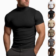 Image of Mens Short Sleeve High Neck Slim Fit T Shirts Casual Muscle Sport Blouse Tee❤Top
