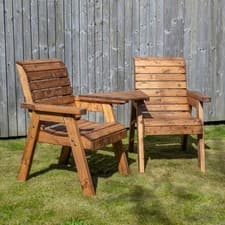 Image of 2 Seater Chunky Rustic Wooden Garden Furniture Love Seat with Tray Flatpacked