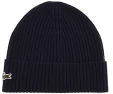 Image of LACOSTE CROCODILE LOGO WOOL RIBBED BEANIE HAT NAVY BLUE RRP £50 BNWT