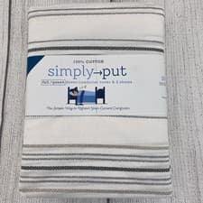 Image of Simply Put Duvet Set FULL/QUEEN White Gray Ticking Stripe 100% Cotton Crisp