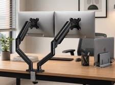 Image of HUANUO HNDS6 Black Dual Monitor Arm Desk Mount for 13-32 Inch Screens Desk Mount